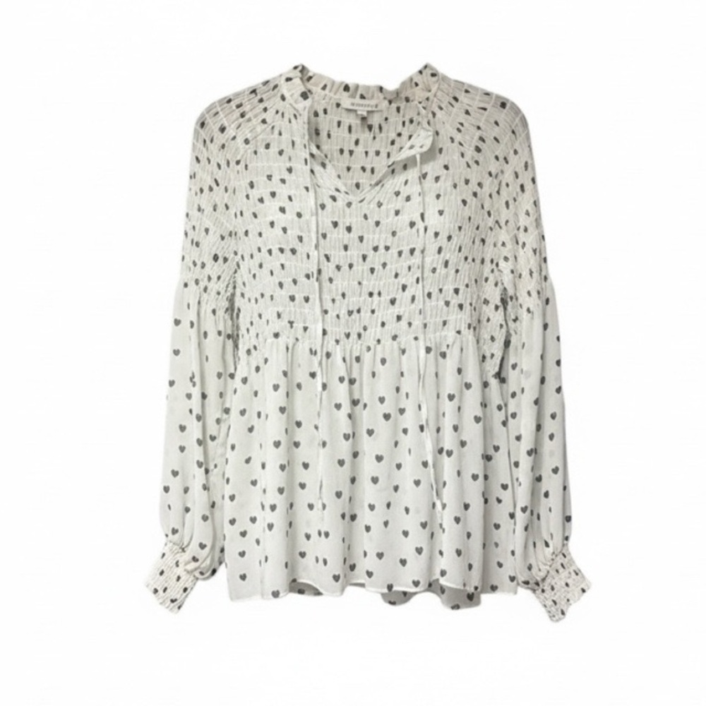 Rose + Olive Sheer Heart Print Blouse